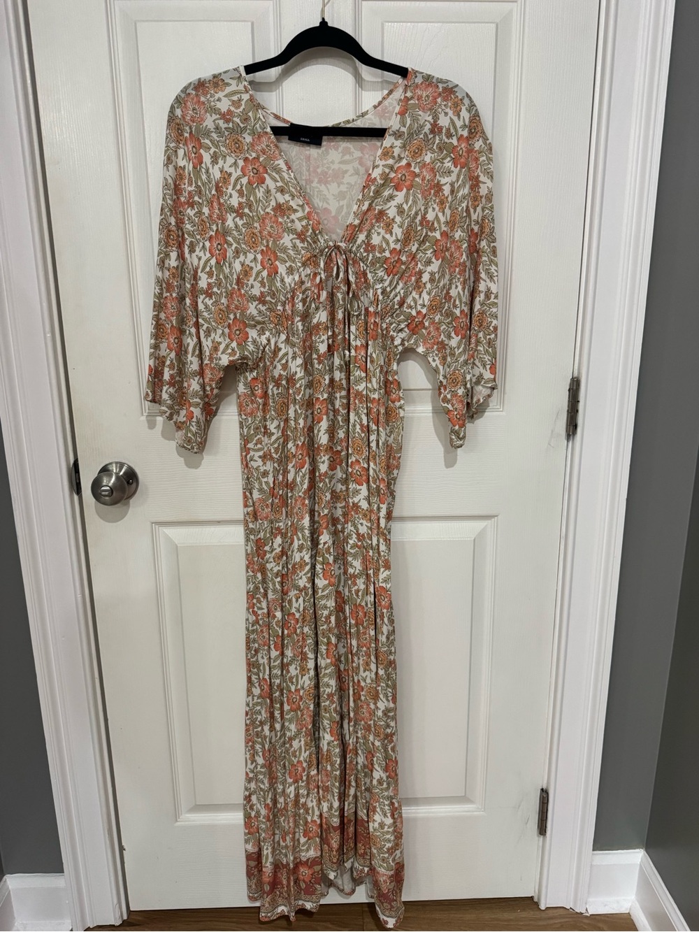Vici Cream Maxi Dress with Coral Floral Print